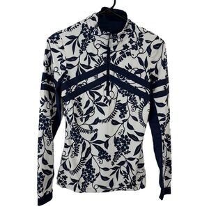 Kastel Denmark Sun Shirt Womens XXS Navy White Floral 1/4 Zip Hiking UV UPF 30+